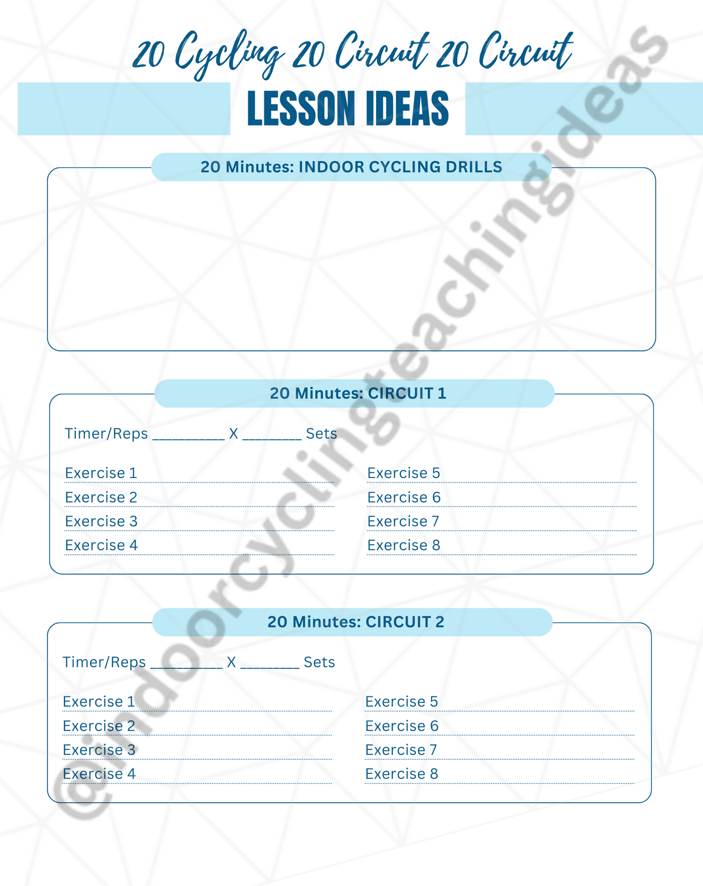 Printable Lesson Planner for Indoor Cycling Instructors