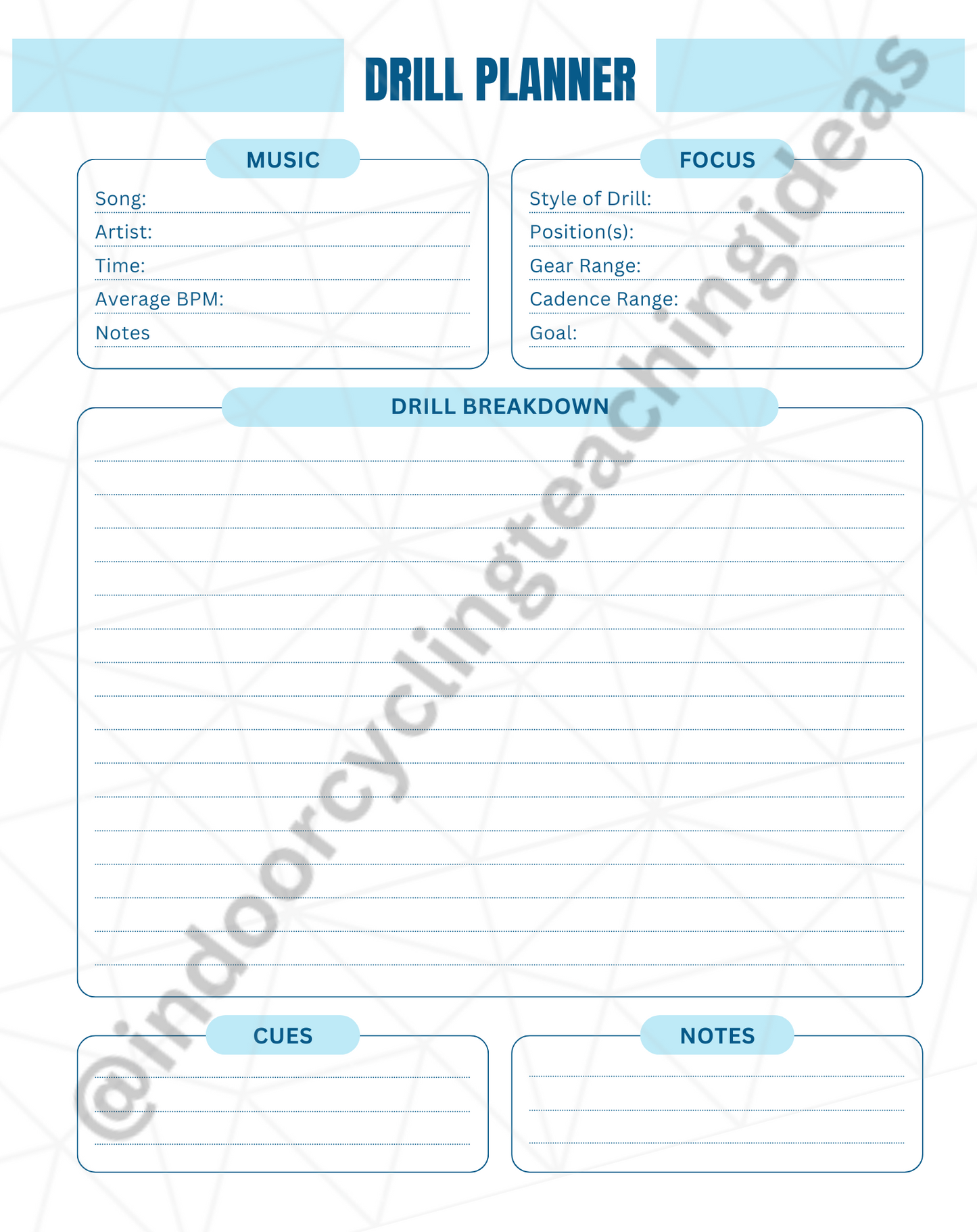 Printable Lesson Planner for Indoor Cycling Instructors